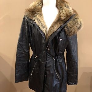 Marc New York Black Jacket with Faux Fur Removable Hood, Size M